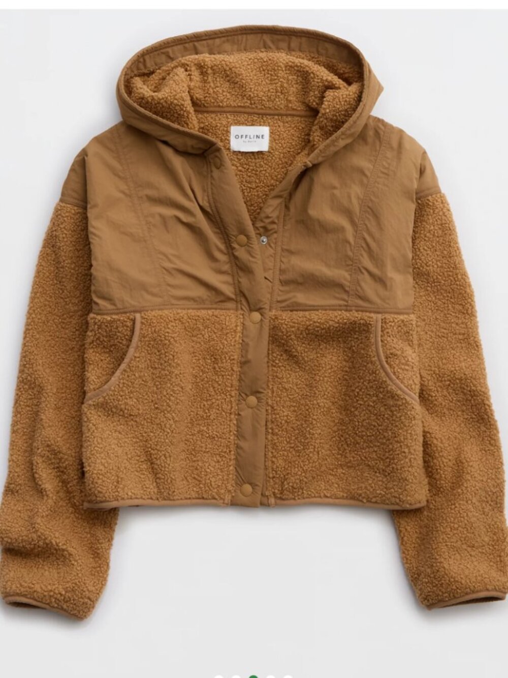 Aerie OFFLINE Lightweight Sherpa Hooded Sweater Cedar Expedition Brown Sz M ECU